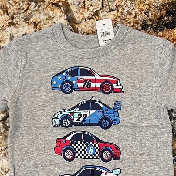 NWT GAP Toddler Grey W/USA Patriotic Car Graphic Crewneck T-Shirt -SIZE 12-18M - Picture 4 of 7